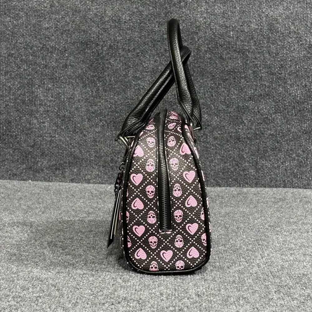 Ed Hardy Satchel Bag Womens Black Pink Skull Hearts Rhinestone Vegan NWT Rock